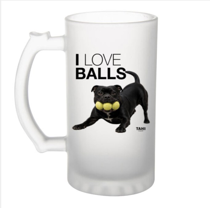 I Love Balls Frosted Glass Beer Mug